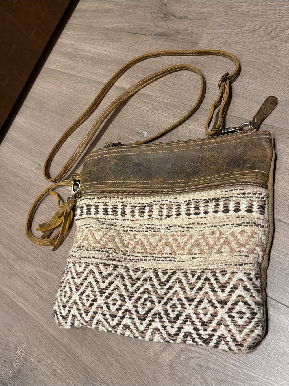 Myra Bag Brown and Cream Woven Crossbody